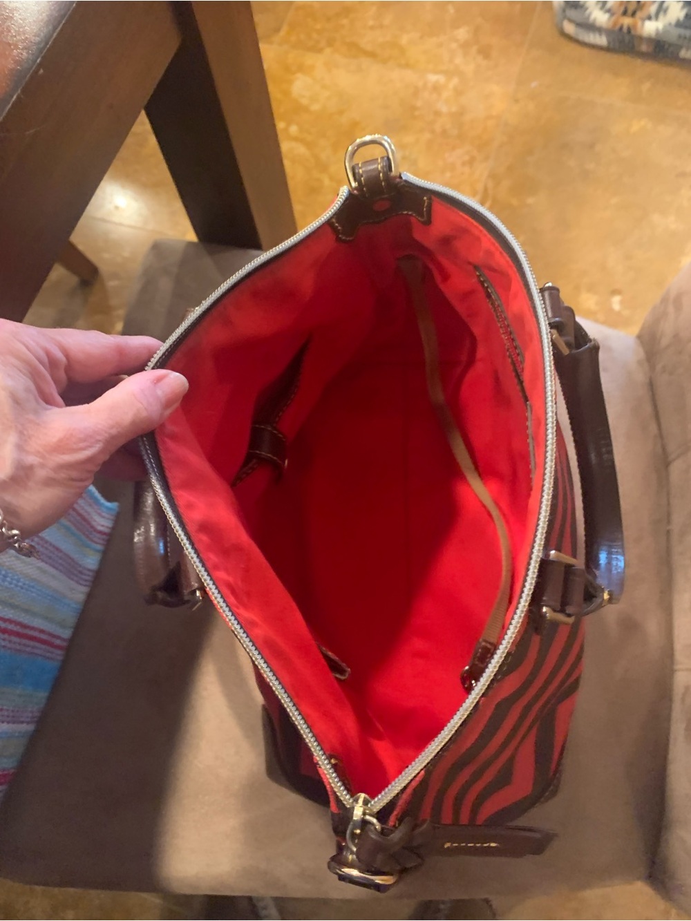 Dooney Red and Black Chevron Satchel - Picture 6 of 15